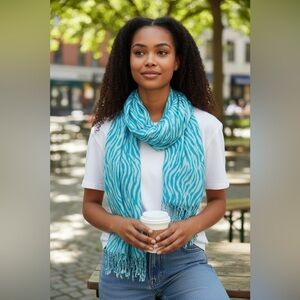 Unbranded Vintage Artsy Y2K Lightweight Blue Fall Tiger Stripe Scarf Women’s